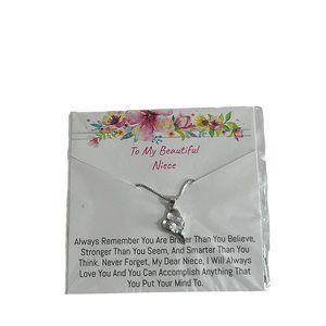 To My Beautiful Niece Silver Tone Necklace Heart Pendant Crystal 15" New